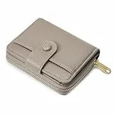 ANYWN Geldbörse Damen klein aus Weichem Leder, Kleines Portemonnaie Damen, Mini Geldbeutel mit Großes Zipper Münzfach Grau