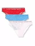 Tommy Hilfiger Damen 3er Pack Slips Bikini Form mit Spitze, Mehrfarbig (Fierce Red/Blue Spell/Pearly Pink), XL