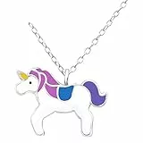 Laimons Kids Kinder-Anhänger mit Kette Einhorn Pink, Lila, Blau, Gelb, Weiß Sterling Silber 925