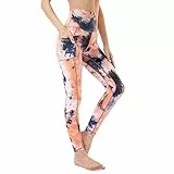 AMYTIS Sport Leggings Damen High Waist Yogahose mit Handyfach Lang Sporthose Blickdicht Leggins Fitness Bunt Sportleggins,M orangeschwarz