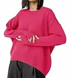 Ckikiou Übergroßer Pullover mit Rundhalsausschnitt, niedlich, lässig, für Damen, Herbst, Winter, lässig, langärmelig, weich, gestrickt, Rosenrot, X-Groß