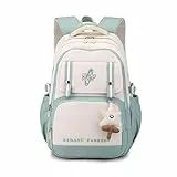 Myyunhx Rucksack für Mädchen Leichtes Gewicht Großer Kapazität Mädchen Rucksack Kawaii Schultasche für Mädchen Netter primärer Mittelschule Rucksack für Kinder mit Plüschsternanhänger (Grün)