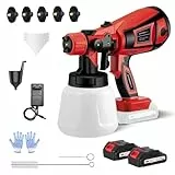 Akku Farbsprühsystem, 21V 30000RPM Kabellos Lackierpistole Mit 2X 5000mAh Akkus, 5 Düsen Und 3 Sprühmodi, 1000ML Behälter, Farbsprühpistole Elektrisches Zum Streichen Von Wänden, Zäunen Und Decken