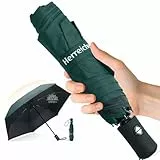 Herreicher UV Schirm Reise Regenschirm Automatik - Kompakt Faltbar Tragbar UV-Schutz Taschenschirm Leicht Umbrella 98cm Spannweite 6 Rippen 210T Abdeckstoff UPF50+ für Erwachsene und Kinder (Grün)