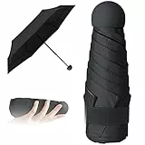 Vicloon Mini Regenschirm, UV Taschenschirme Mit 5 Rippen, 210T Stoff & Aluminium Schirmständer, Sonnenschutz Regenschirm Im Freien, Goldener Griff, Leicht Kompakt - Schwarz