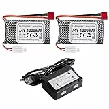 ZYGY 2PCS 7.4V 1000mAh T-Stecker Lithium Batterie + 2in1 Ladegerät für 18858 18859 18859A 18859E HM163 HM164 35-DJ03 35-DJ04 SN-DJ02 16889A 16890 2845 2846 Q901 Q902 Q903 RC Auto Drohne