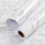 Hode Marmor Folie für Möbel Klebefolie Weiß Küche Marmoroptik, Möbelfolie Wandfolie Selbstklebend Mamorfolie, Weiss Hochglanz PVC Fensterbank Innen 40x600cm