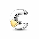 Jokmeo Damen Buchstabe C Charm Anhänger in 925 Sterlingsilber mit goldenem Herzmuster, kompatibel mit Pandora sowie europäischen Armbändern und Halsketten, passend für Frauen und Mädchen.