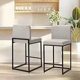 ALPHA HOME Barhocker 2er Set Barhocker mit Lehne Pu-Leder Küchenhocker Barstuhl 2er Set mit Fußstütze für Küchentheke Stabiler Metallstahlrahmen, Beige