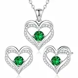 CDE Schmuckset Damen Muttertagsgeschenk 925 Sterling Silber Forever Love Herz Rosegold Geburtsstein Halskette und Ohrringe Set für Frauen Schmuck Geschenk Geburtstag Valentinstag Weihnachten