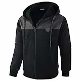 Ywenaisy Herren Sweatjacke Mit Kapuze - Zip Hoodie Kapuzenjacke Aus Baumwolle, Trainingsjacke Farbblock Patchwork Pullover Mit Reißverschluss (502M#Shwarz-grau,S)
