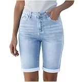 Jamicy Jeans Damen Shorts High Waist Jeanshose Kurz Sommer Jeansshorts Freizeit Stretch Damen-Shorts Tasche Loose Fit Sommershorts Einfarbige Freizeitshorts Fashion Casual Kurze Hose 03 Himmelblau XL