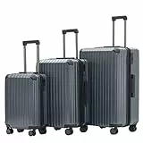 Münicase M816 TSA-Schloss Koffer Reisekoffer Trolley Kofferset Hardschale Boardcase (Grey, 3tlg. Kofferset)