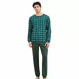 Vulcanodon Herren Schlafanzug Pyjama lang Set leichte Pyjamas weiche Schlafanzüge Loungewear (Jaegergruen kariert/Dunkelgruen,L)