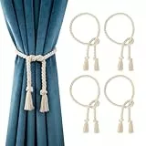 VINATO 4 Stück Vorhang Raffhalter, 100CM Gardinenband aus Baumwolle, Boho Vorhang Seil Schnallen, Handgestrickte Raffhalter für Gardinen, Vorhanghalter für Schlafzimmer Wohnzimmer Büro