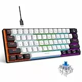 Snpurdiri 60% kabelgebundene mechanische Gaming-Tastatur, 61 Anti-Ghosting-Tasten, RGB-Hintergrundbeleuchtung, ultrakompakte Blaue Schalter, Zwei Ständer, schwarz-weiß