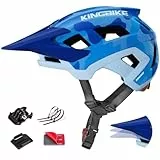 KINGBIKE Fahrradhelm für Herren Erwachsene Professioneller Mountainbike-Helm mit GoPro-Halterung & 3-stufig verstellbarem Visier NTA-8776 E-Bike-Zertifiziert (Camo blau, M)