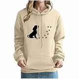 KOG Hoodie Damen Baumwolle Kapuzenpullover Hunde-Print Hooded Sweatshirt 2025 Kleidung Frau Oberteile Casual Langarmshirt Mode Warmes Große Größen Hoodies Sweatshirt mit Kapuze Khaki L
