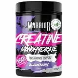 Warrior Creatin Monohydrat Pulver 500 g (166 Portionen) – Reines Kreatin Monohydrat, Creatine Monohydrate Pulver für Muskelaufbau & Kraft, Mikronisiertes Creatin Pulver, vegan – Blazin Berry