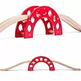 Set: Holz - Brücke + 3 Schienen - für Holzeisenbahn - passend für alle Schienen-Systeme & Straßen - z.B. Brio/Heros/Eichhorn/IKEA/Woody u.v.m. - Holzb..