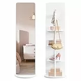 SONGMICS Ganzkörperspiegel, Standspiegel, 360° drehbarer Spiegel, 163 x 45 cm, mit Sockel, Ablagen und Haken, klares Hartglas, für Schlafzimmer, Wohnzimmer, wolkenweiß LFM036W01