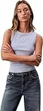 Calvin Klein Damen Tank Top Woven Label Cotton Rib mit Logo, Blau (Casual Blue), M