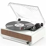 Udreamer Plattenspieler mit Lautsprecher Bluetooth Plattenspieler Vintage Vinyl Player Unterstützt USB AUX-Eingang Kopfhörer RCA Line-Out 3 Geschwindigkeiten Riemenantrieb Spiegeldesign Weiß