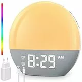 BOOTEEK Tageslichtwecker, Lichtwecker Sonnenaufgang Wecker mit Digital Doppelalarm 18 Farblicht 20 Helligkeit 24 Naturgeräusche FM-Radio, Farbige Sonnenaufgangssimulation,Geschenke für Frauen & Männer