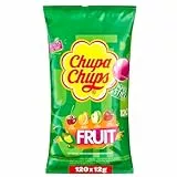 Chupa Chups Fruit Lutscher-Beutel, Nachfüll-Beutel enthält 120 Frucht-Lollis in 4 Geschmacksrichtungen Apfel, Erdbeere, Orange, Kirsche, geeignet für Geburtstag, 120 x 12g