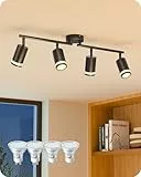 EDISHINE Deckenstrahler 4 Flammig Schwarz, LED Deckenleuchte GU10 Schwenkbar 340°, inkl. 4 x 4W GU10 Lampen (3000K), Moderne Deckenspots für Wohnzimmer, Schlafzimmer, Küche, Flur