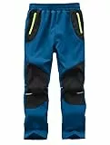 Zzkouine Kinder Softshellhose Schneehose Thermohose Hosen Jungen Mädchen Winterhose Outdoorhose Wanderhose, Blau/Schwarz 146-152