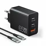 ANYKON 65W USB C Ladegerät, 3-Ports GaN Schnellladegerät mit Ladekabel 2M, PPS und PD Kompaktes Netzteil für MacBook Pro/Air, iPhone 17/16/15 Series, Switch, Galaxy S25/S24 Ultra, Pixel