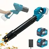 Laubbläser Akku für Makita 18V Akkus, 241 km/h Luftgeschwindigkeit 5-Stufige Und 180°Drehfunktion Akku-Laubbläser für Garten, Laub,Staub & Schnee (Schwarz mit 2 Batterie)