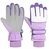 MoKo Handschuhe Kinder, Winterhandschuhe Kinder Wasserdicht, Skihandschuhe Kinder mit Elastisch Bündchen für 6-15 Jahre, Warme Winddicht Schneehandschuhe Kinder für Snowboard Laufen Radfahren, Lila M