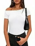 Totatuit Off Shoulder Oberteil Damen Kurzarm Slim Fit Top Schulterfrei Y2K Sommer Party Outfit Weiß L
