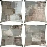 TIDWIACE 4er Set Grau Kissenbezug 45 x45 cm Deko, Kissenhülle Dekorative Sofakissen Leinen Kissenbezüge Luxus Decor für Sofa Wohnzimmer Zierkissen