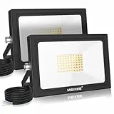 MEIKEE 60W LED Strahler Außen 2700K Warmweiß 5200LM Superhell LED Fluter IP66 Wasserdicht Scheiwerfer Außenstrahler für Garten, Hinterhof, Auffahrt, Türen, Garage, Flur 2 Stücke