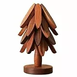 Holz Baum Untersetzer Set, Weihnachtsbaum Untersetzer Für Heiße Pfannen Teller, Hitzebeständig Untersetzers Mit 4 Holzuntersetzern & 1 Ständer, Faltbar Holz Baumförmig Isoliermatte Teekannenständer