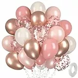 Luftballons Rosegold Retro Rosa, 30 Stück Altrosa Weiss Luftballon Set, Metallic Rosegold Konfetti Vintage Rosa Helium Ballon für Mädchen Frau Geburtstag Boho Hochzeit Jugendweihe Verlobung Babyparty