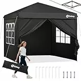 Sekey Pop Up Pavillon 3x3 Wasserdicht Stabil Winterfest, Faltpavillon 3 x 3 m, Camping Pavillion Faltbar Partyzelt mit Seitenwänden, Höhe Verstellbar 240-260cm, (Schwarz, Mit Seitenwänden)