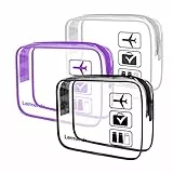 Lermende Kulturbeutel, transparent, TSA-geprüft, Reisetasche, Handgepäck für Reisen, Flughafenzubehör, konforme Tasche, Quartgröße, Make-up-Kosmetiktasche, für Damen und Herren, Schwarz, Grau, Lila, 3