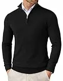 COOFANDY Pullover Herren 1/4 Zip Neck Rollkragenpullover Troyer Strickpullover Turtleneckpullover Feinstrick Pulli Warm Sweater Langarm Leichter Arbeitspullover Schwarz S