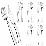 Homikit Steakbesteck Set, 12-teilig Edelstahl Steakmesser und Steakgabel für 6 Personen, Hochglanzpoliert Silber Tafelmesser Tafelgabeln für Haus Restaurant Hotel, Rostfreie, Spülmaschinenfest