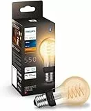 Philips Hue White E27 Filament Lampe (550 lm), dimmbare LED Standard Lampe für das Hue Lichtsystem mit warmweißen Licht, smarte Lichtsteuerung über Sprache und App, 1er Pack
