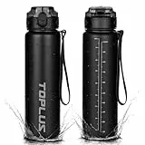 TOPLUS Trinkflasche 1 Liter, 100% BPA-frei, Sportflasche, Wassweflasche für Fahrrad, Camping, Yoga, Gym & Outdoor-Aktivitäten - Leicht, Stoßfest & Wiederverwendbar - Schwarz (1 Flasche, 1000ml)