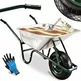 Juskys Schubkarre 100L, 250 kg – mit verzinkter Wanne, Luftreifen & Metall Felge, stabile Garten Schubkarre & Schiebkarre – Transportkarre Garden Silber