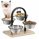JUJOYBD Erhöhte Katzennapf mit 4 Edelstahl Näpfen Katzenfressnapf Höheinstellbar Katzennäpfe 4 Höhen, Futterstation Futternapf und Wassernapf für Katzen und Kleine Hunde