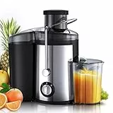 Entsafter-Maschinen, 1000 W Entsafter für Ganze Früchte und Gemüse, Zentrifugal-Entsafter-Maschine, Tragbarer Intelligenter Entsafter aus Edelstahl, BPA-Frei, Leicht zu Reinigen (Silber)