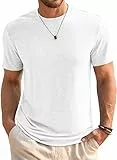 Runcati Herren T-Shirt Rundhals Kurzarm Sommer Oberteile Regular Fit Sport Fitness Funktionsshirt Einfarbig Basic Unterhemd Business Shirts Weiß L