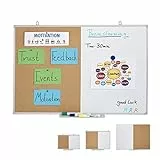 Relaxdays Kombitafel 2 in 1, Kork Pinnwand & Magnettafel, Aluminiumrahmen, Kombiboard mit Ablage, 60 x 90 cm, weiß/Natur